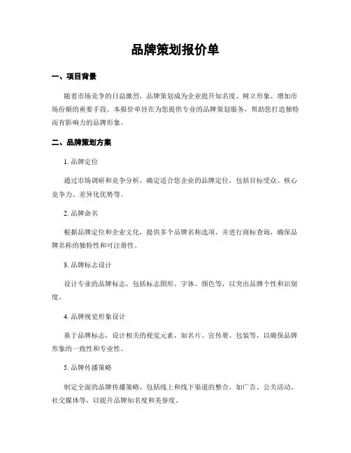 品牌策划报价单