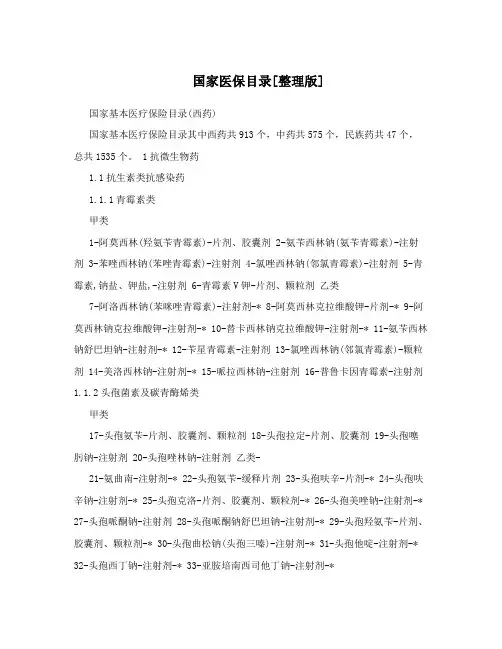 国家医保目录[整理版]