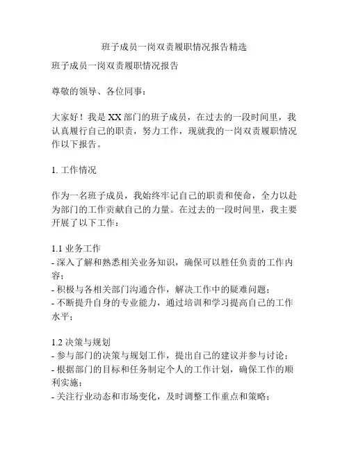 班子成员一岗双责履职情况报告精选