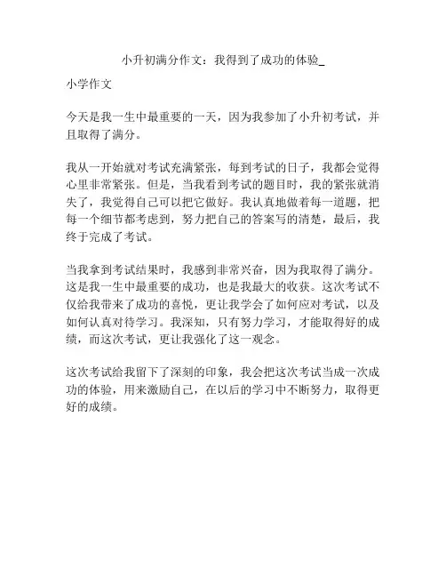 小升初满分作文：我得到了成功的体验_