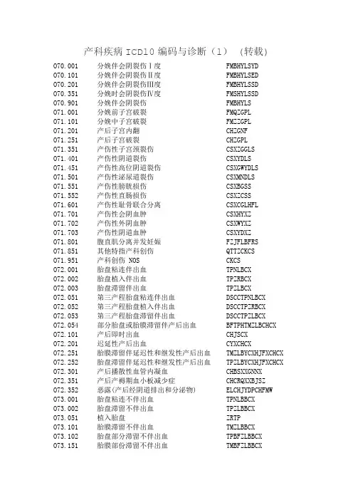 产科疾病ICD10编码与疾病诊断