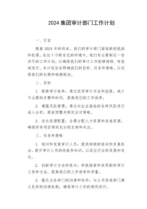 2024集团审计部门工作计划