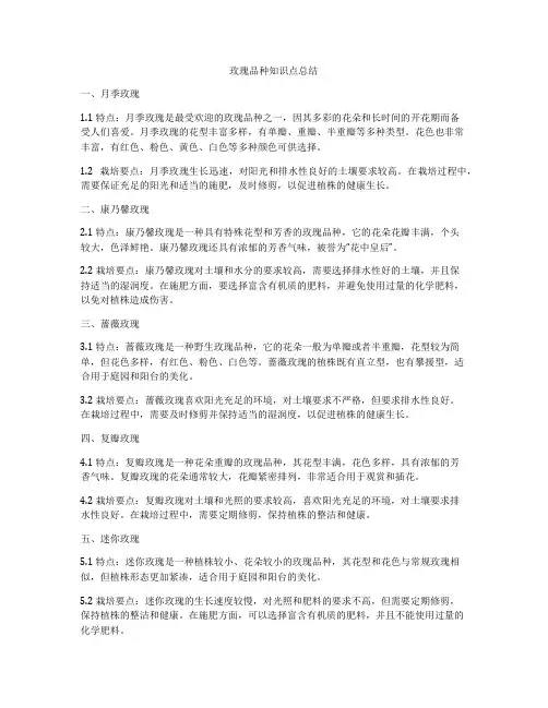 玫瑰品种知识点总结