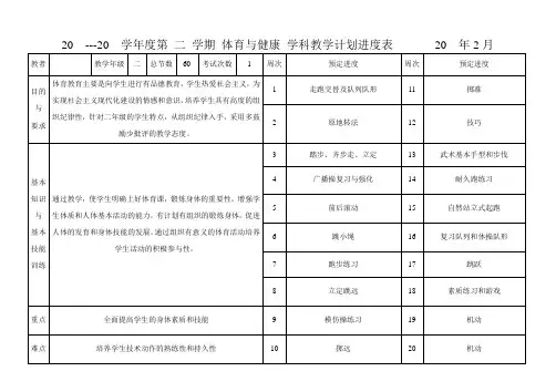 二年级下册体育与健康教学进度表