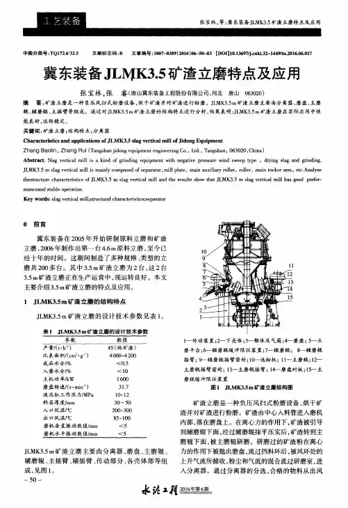 冀东装备JLMK3.5矿渣立磨特点及应用