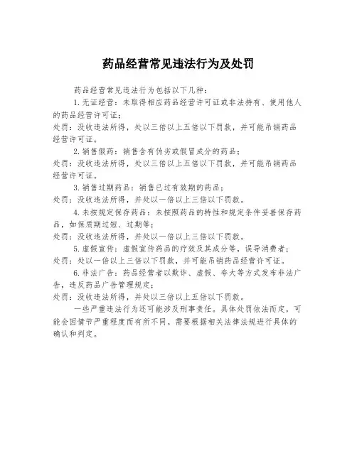 药品经营常见违法行为及处罚