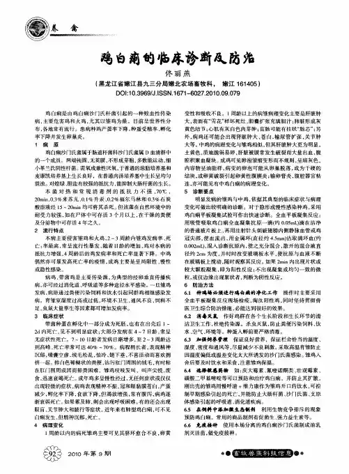 鸡白痢的临床诊断及防治