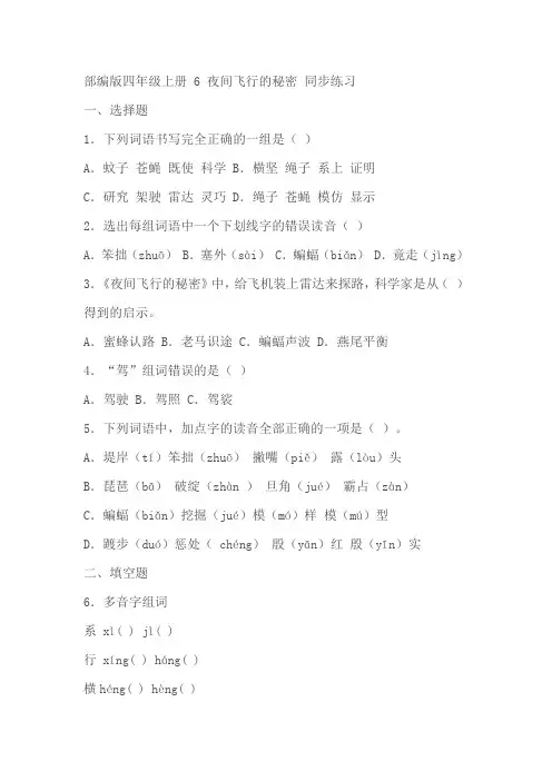 部编版四年级上册《夜间飞行的秘密》同步练习(含答案)