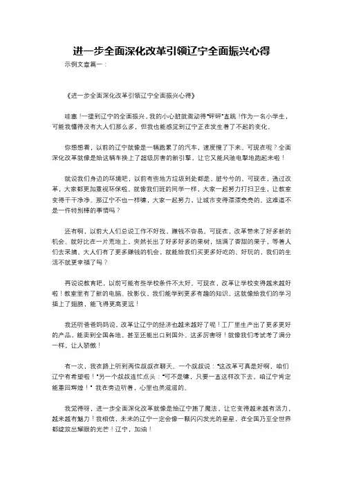 进一步全面深化改革引领辽宁全面振兴心得