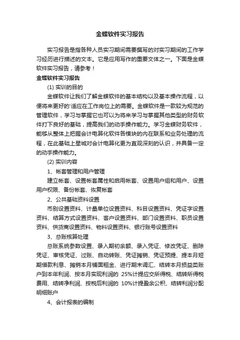 金蝶软件实习报告