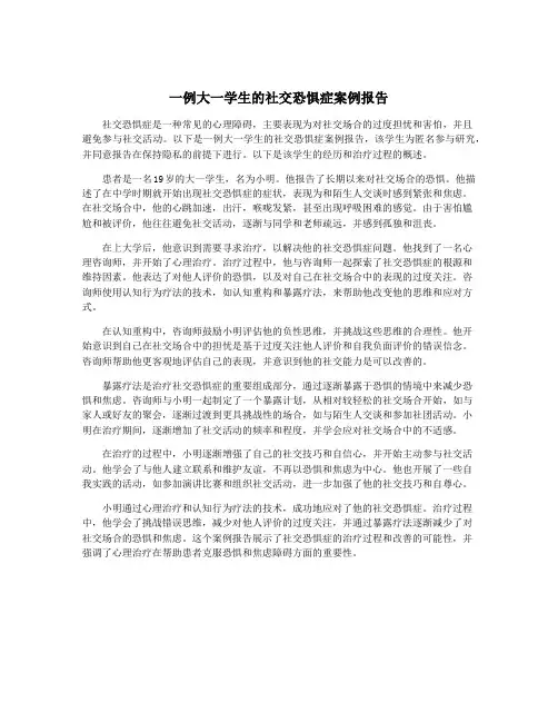 一例大一学生的社交恐惧症案例报告