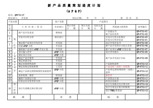 APQP全套标准表格