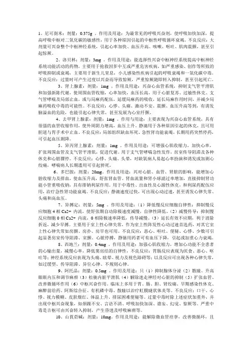 抢救车里急救药品的应用