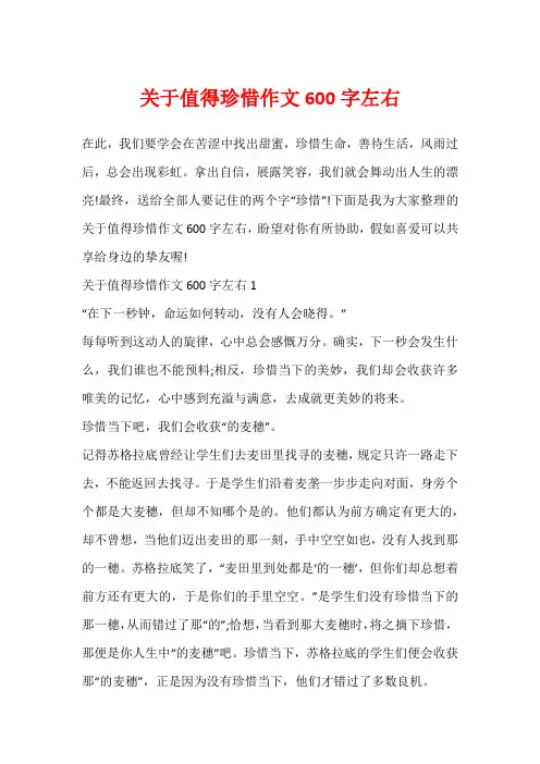 关于值得珍惜作文600字左右