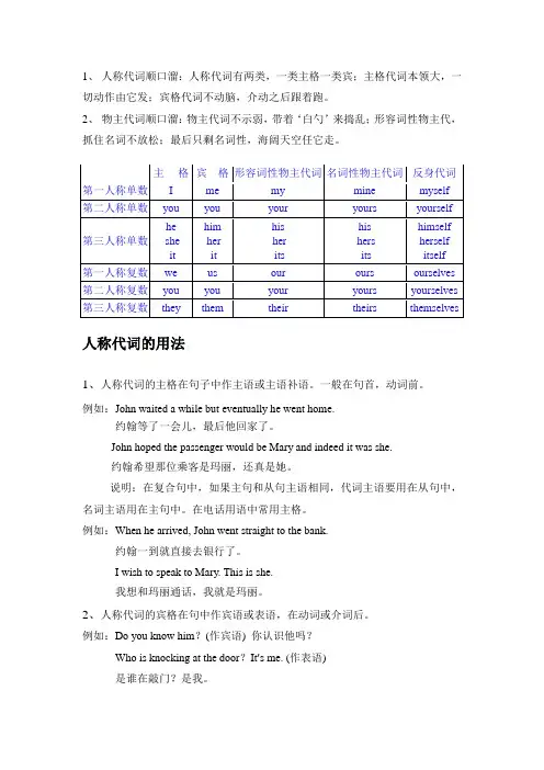人称代词、物主代词、反身代词及名词所有格的用法