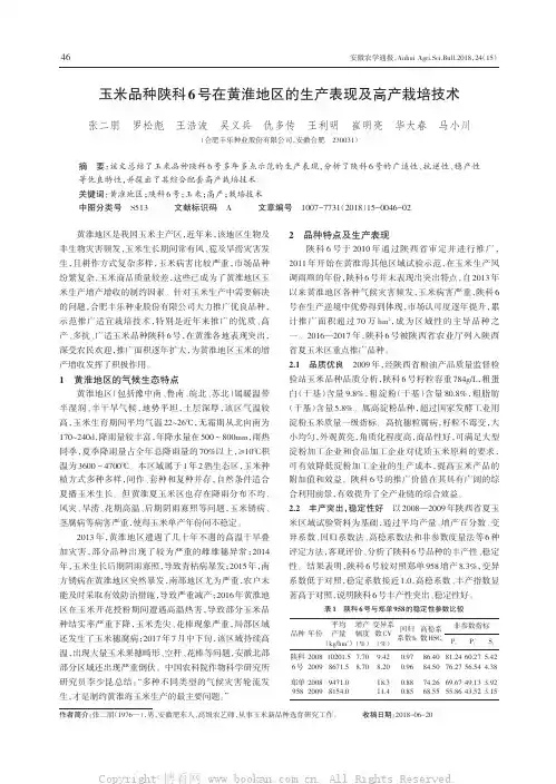 玉米品种陕科6号在黄淮地区的生产表现及高产栽培技术