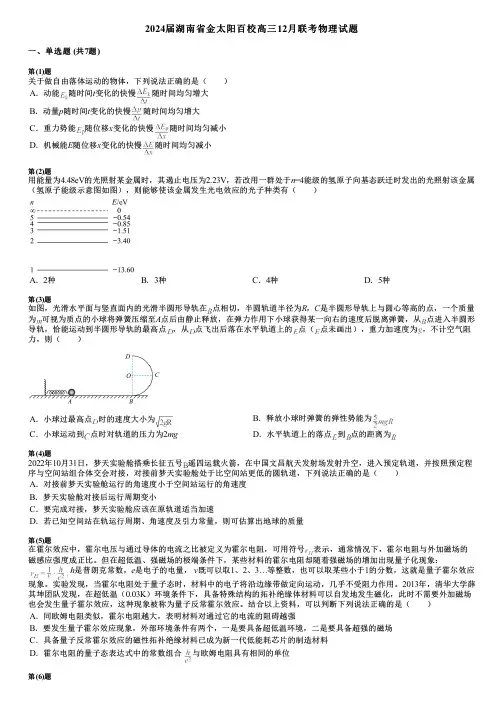 2024届湖南省金太阳百校高三12月联考物理试题