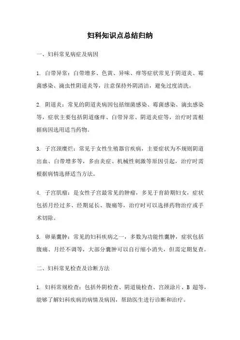 妇科知识点总结归纳