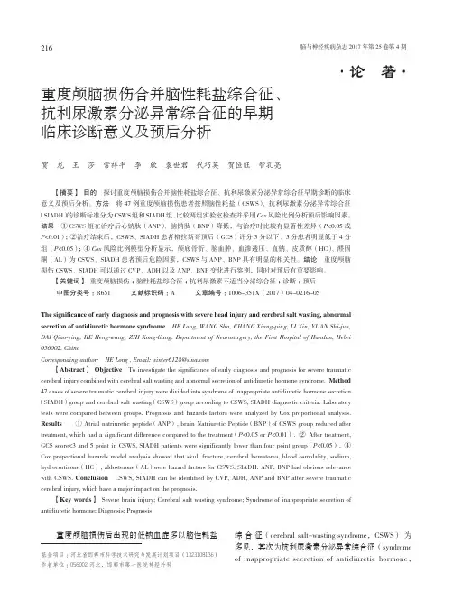 重度颅脑损伤合并脑性耗盐综合征、抗利尿激素分泌异常综合征的早