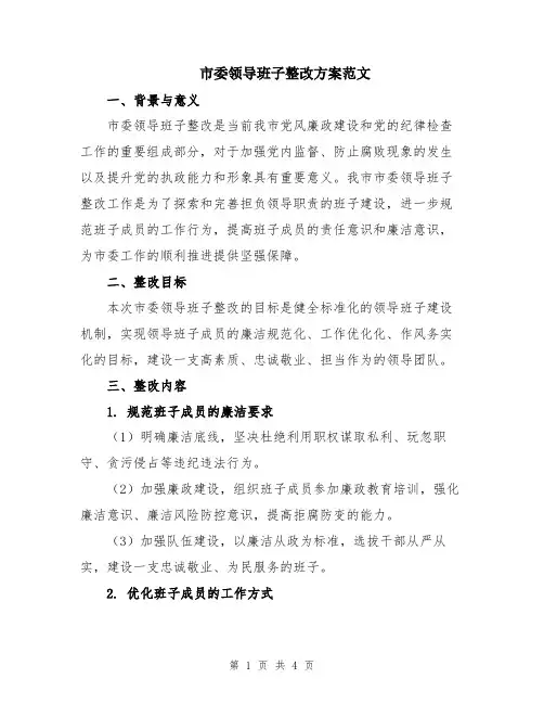 市委领导班子整改方案范文