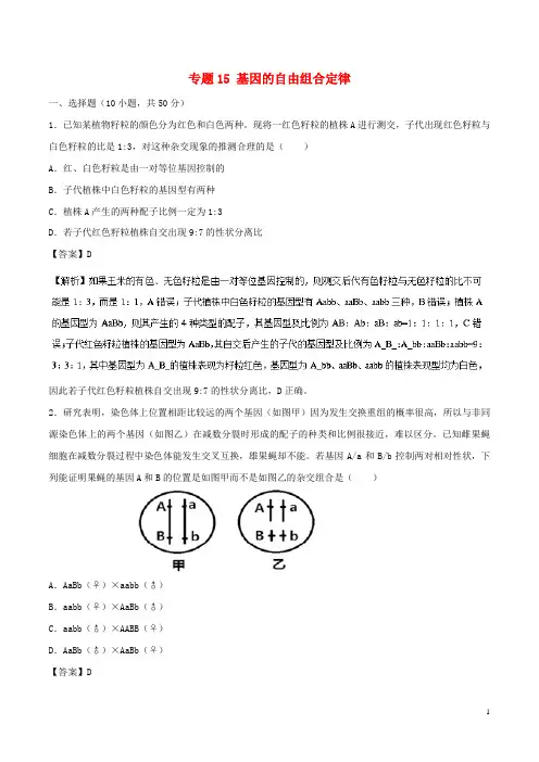 高考生物一轮复习专题15基因的自由组合定律(测)