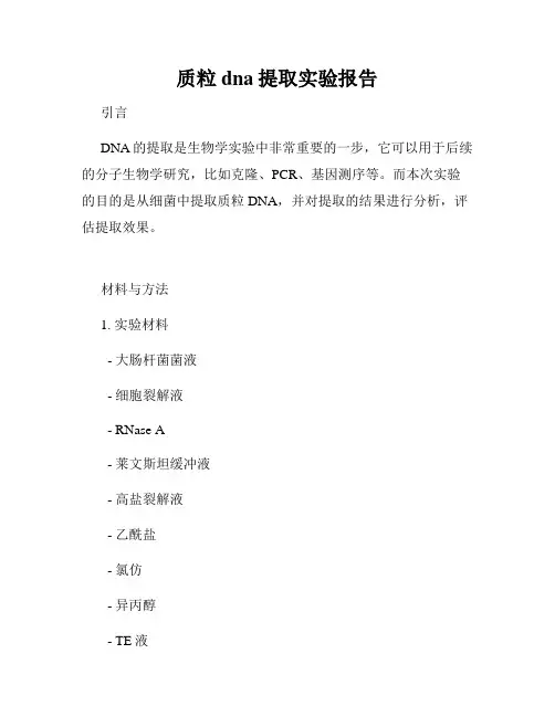 质粒dna提取实验报告