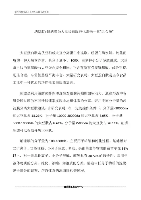 纳滤膜+超滤膜为大豆蛋白肽纯化带来一套“组合拳”