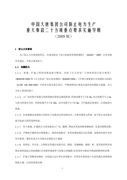 中国大唐集团公司25项反措细则
