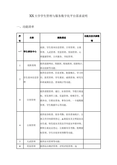XX大学学生管理与服务数字化平台需求说明