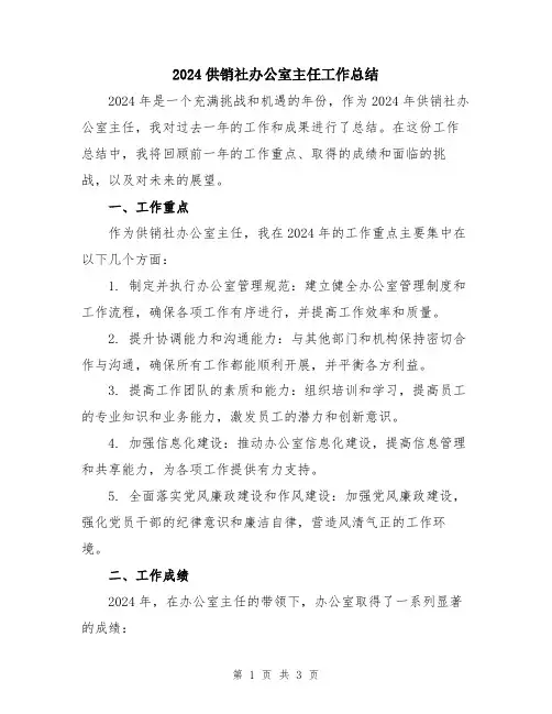 2024供销社办公室主任工作总结