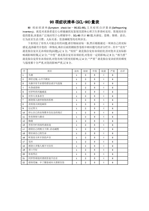 90项症状清单SCL90量表
