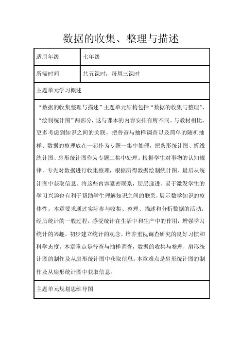 初中数学《数据的收集、整理与描述》单元教学设计以及思维导图