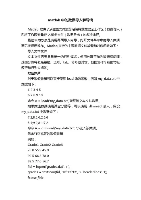 matlab中的数据导入和导出