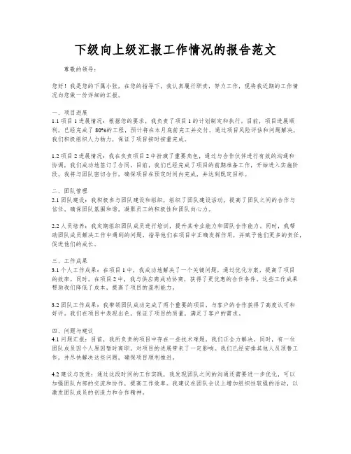 下级向上级汇报工作情况的报告范文