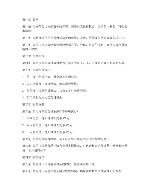 公司内部宿舍收费管理制度