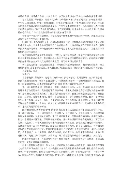 社会主义核心价值观演讲稿小学生