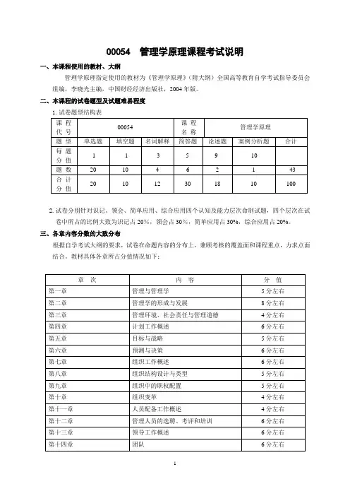 00054管理学原理课程考试说明