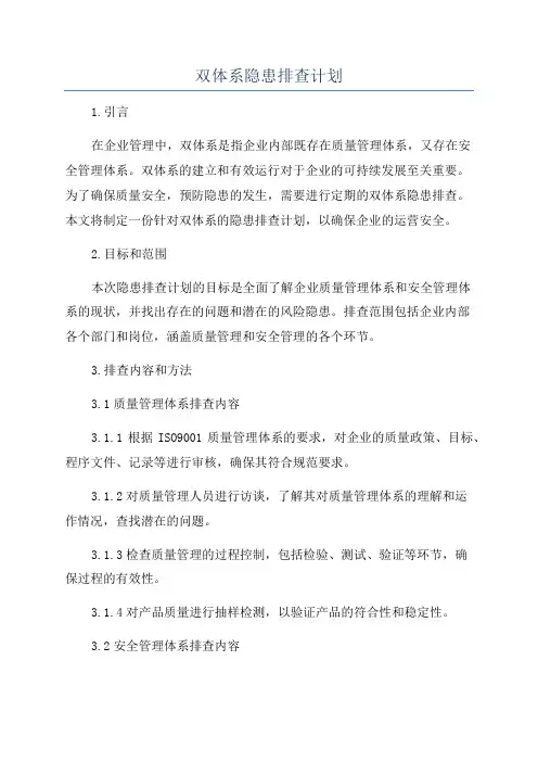 双体系隐患排查计划