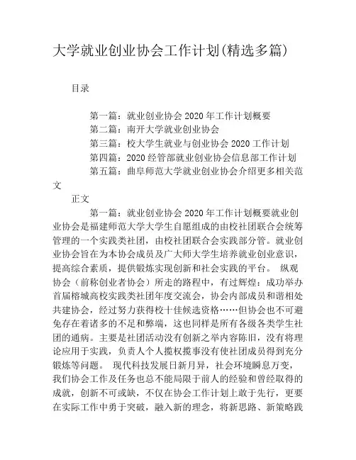 大学就业创业协会工作计划(精选多篇)