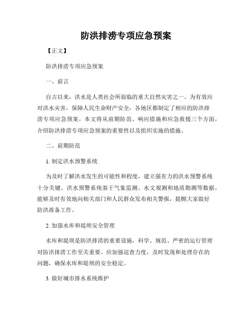 防洪排涝专项应急预案