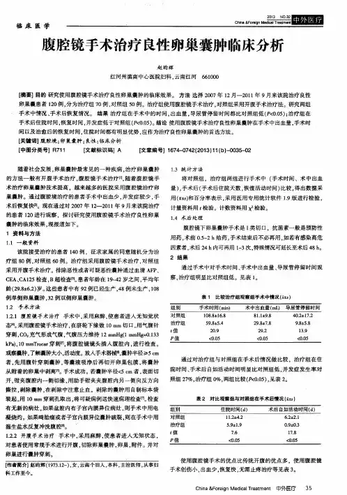 腹腔镜手术治疗良性卵巢囊肿临床分析