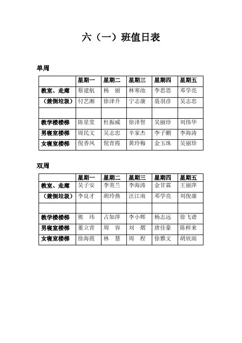 六年纪值日表