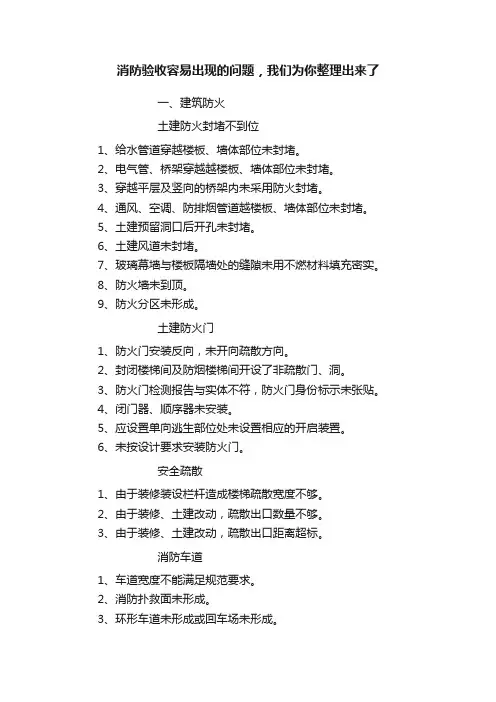消防验收容易出现的问题，我们为你整理出来了
