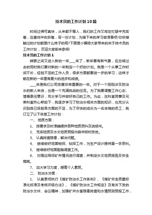 技术员的工作计划10篇