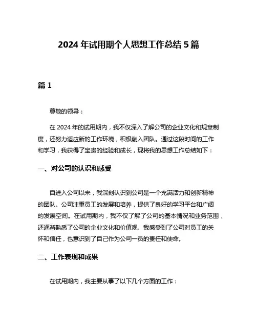 2024年试用期个人思想工作总结5篇