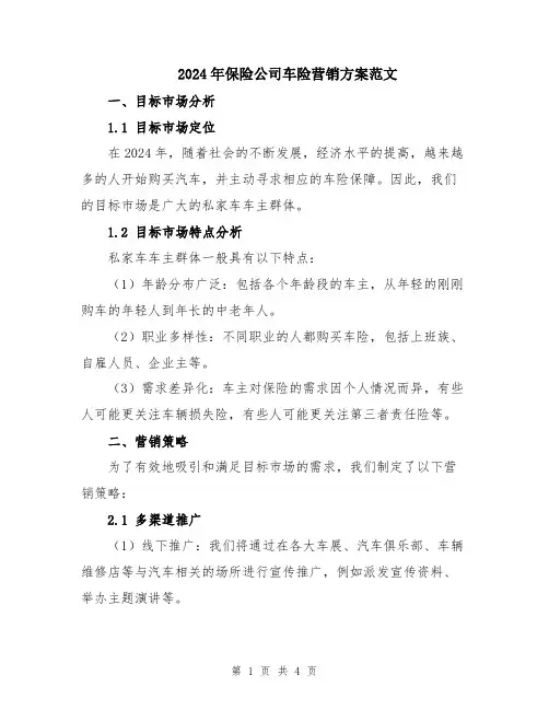 2024年保险公司车险营销方案范文