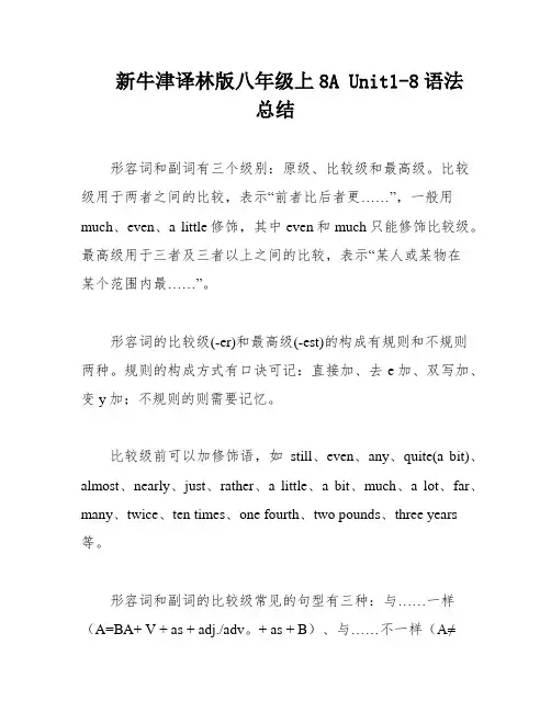新牛津译林版八年级上8A Unit1-8语法总结