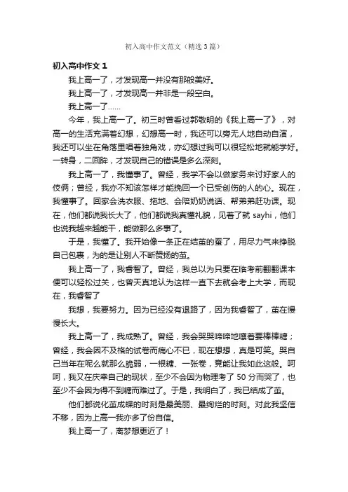 初入高中作文范文（精选3篇）