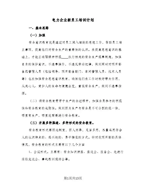 电力企业新员工培训计划(4篇)