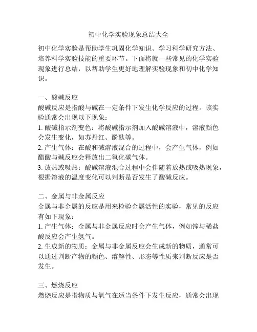初中化学实验现象总结大全